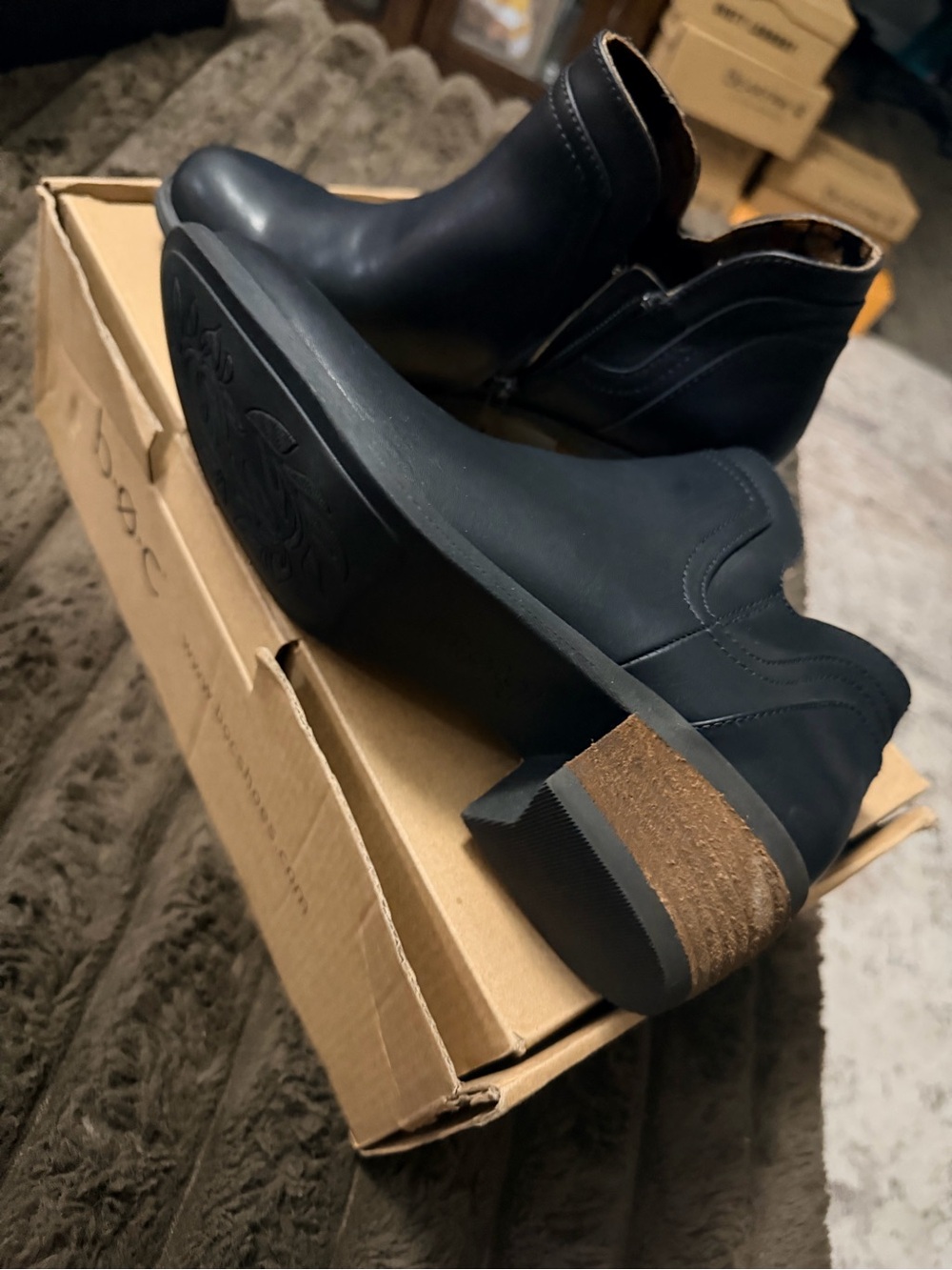 boc Black Ankle Booties with Stacked Heel - Picture 4 of 5